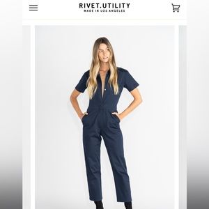 River Utility Worker Blue Cotton Stretch Jumpsuit Made in Los Angeles Size 2